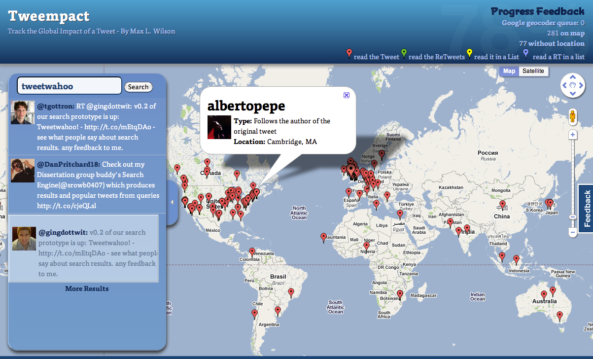 Tweempact - watch your tweets spread globally