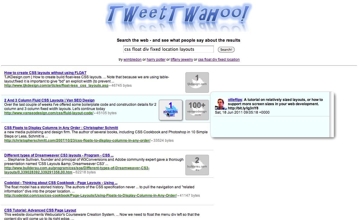 Tweetwahoo! tweets about your search results